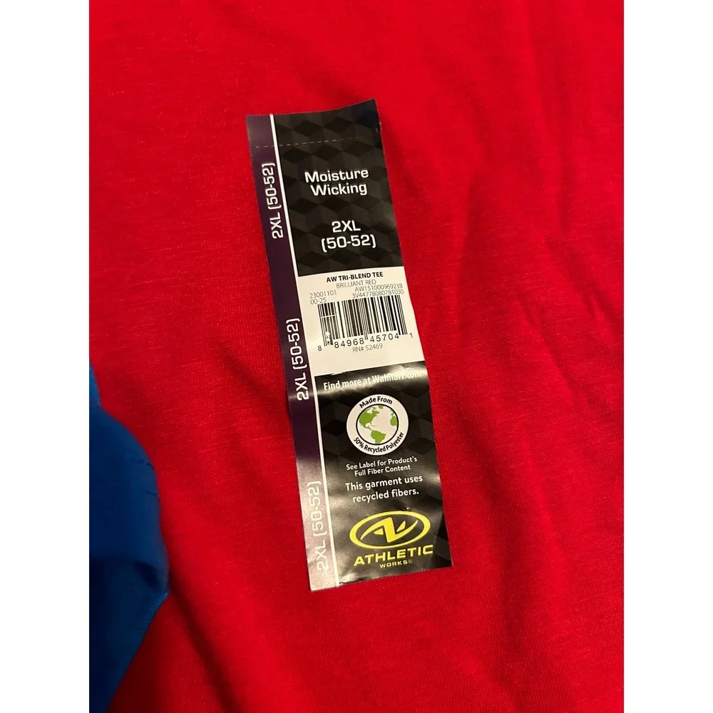Athletic Works Mens 2XL Tri-Blend T-Shirt 2-Pack Red Blue Moisture Wicking NEW